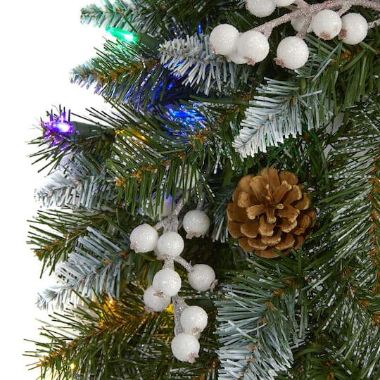 24" LED Snow Tipped Pinecone & White Berry Wreath